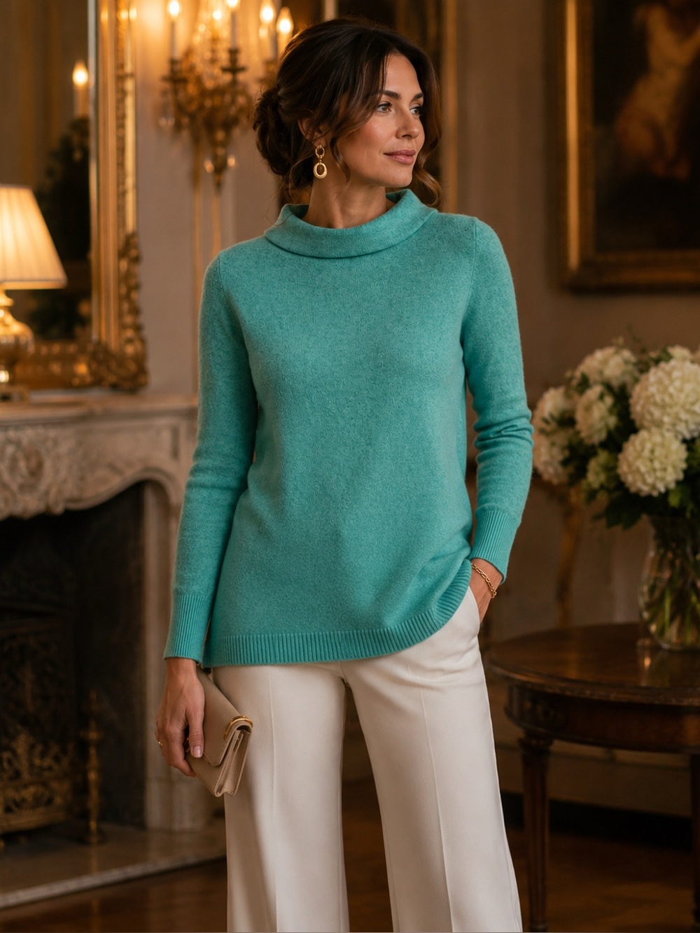 NWT Talbots Luxury Cashmere Sabrina Aqua Blue Sweater Sz S